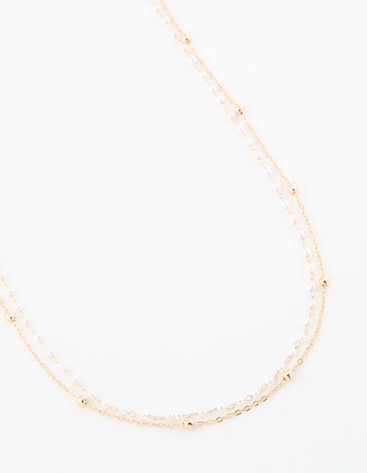 Gold Pearl & Ball Layered Body Chain