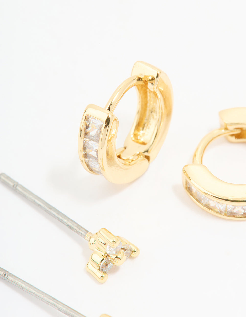 Gold Plated Cubic Zirconia Stud & Huggie Earrings 2-Pack
