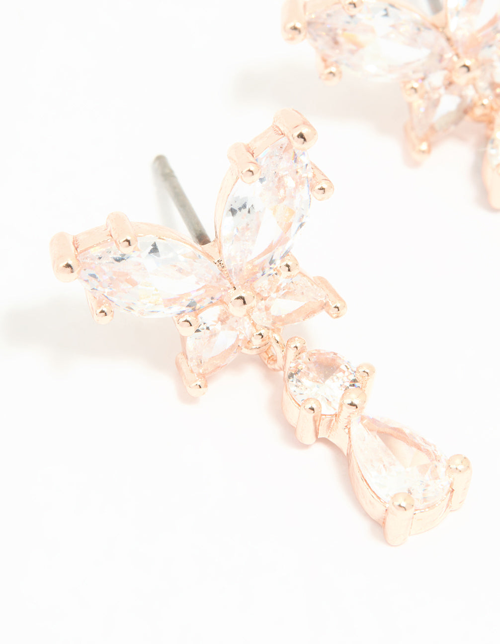 Rose Gold Plated Cubic Zirconia Butterfly Teardrop Stud Earrings