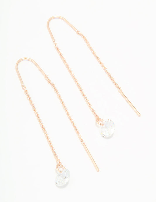 Rose Gold Plated Cubic Zirconia Thread Through Earrings