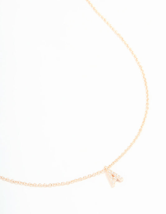 Rose Gold Plated Cubic Zirconia Letter A Necklace