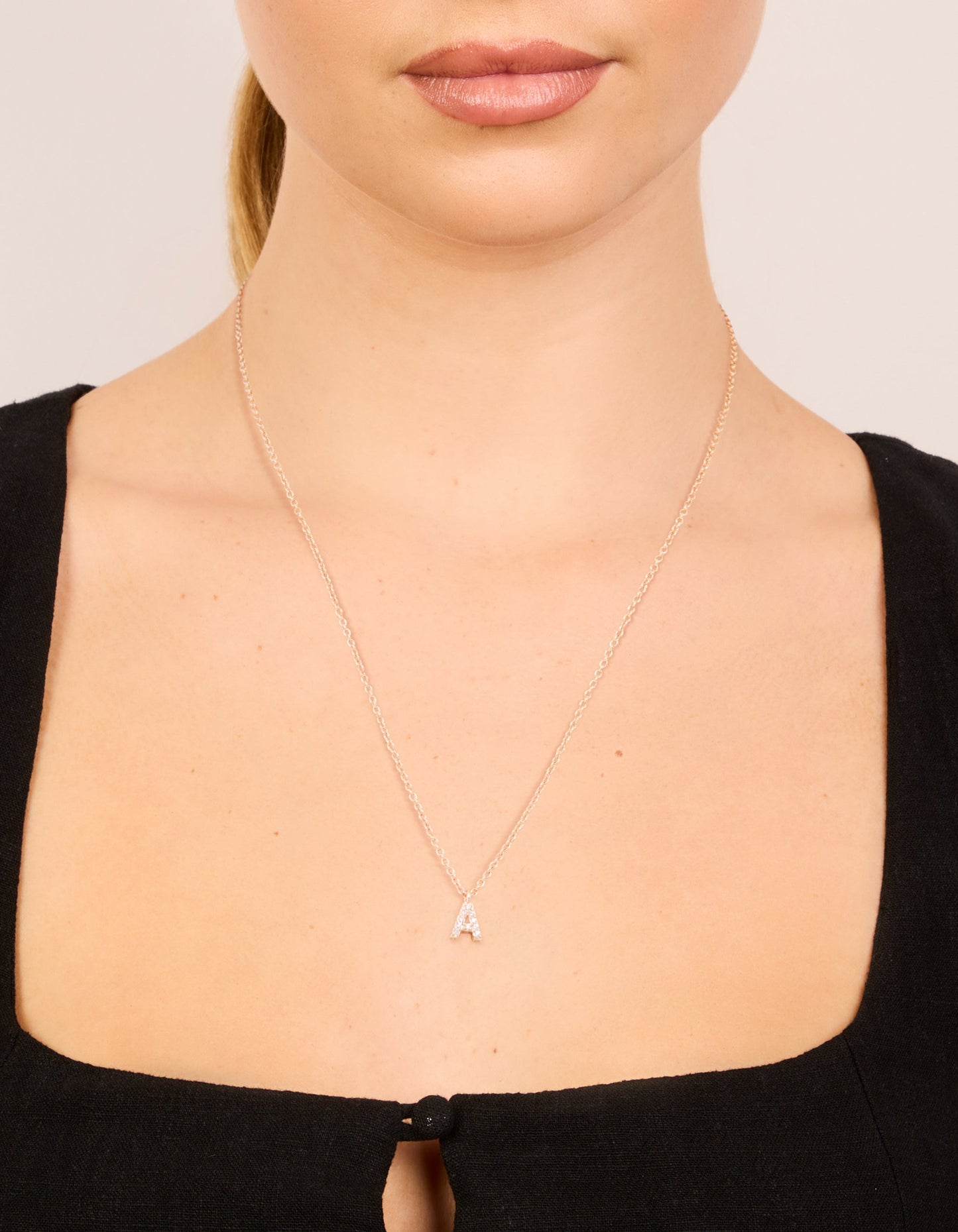 Rose Gold Plated Cubic Zirconia Letter A Necklace