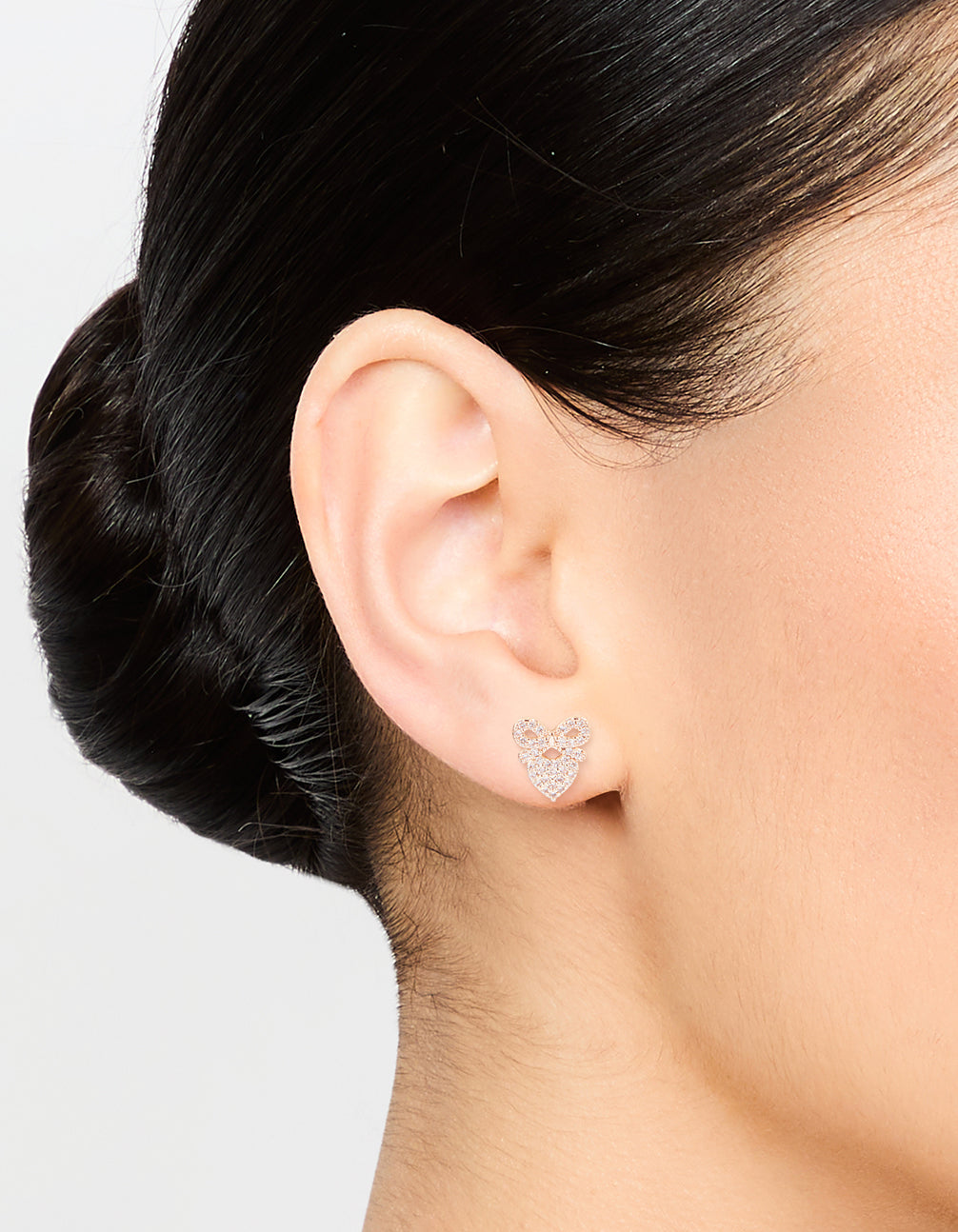 Rose Gold Plated Cubic Zirconia Bow & Heart Stud Earrings