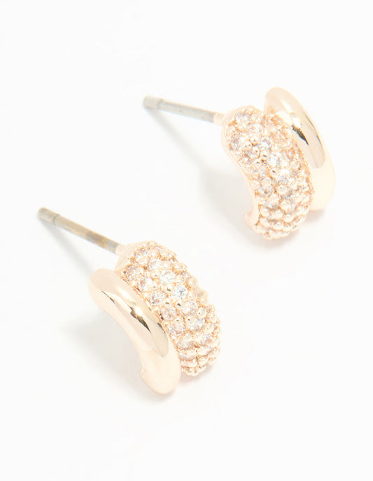 Rose Gold Plated Cubic Zirconia Double Row Stud Earrings