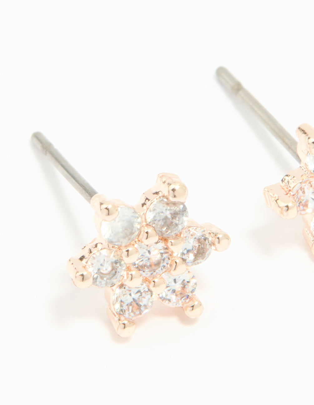 Rose Gold Plated Cubic Zirconia Flower Stud Earrings 2-Pack