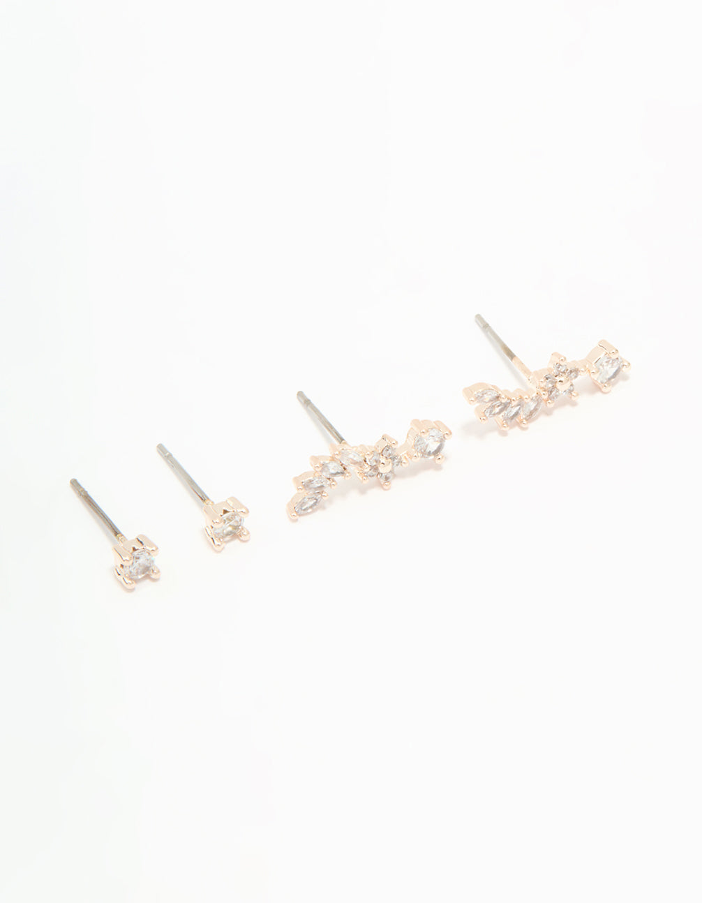 Rose Gold Plated Cubic Zirconia Flower Swirl Stud Earrings 3-Pack