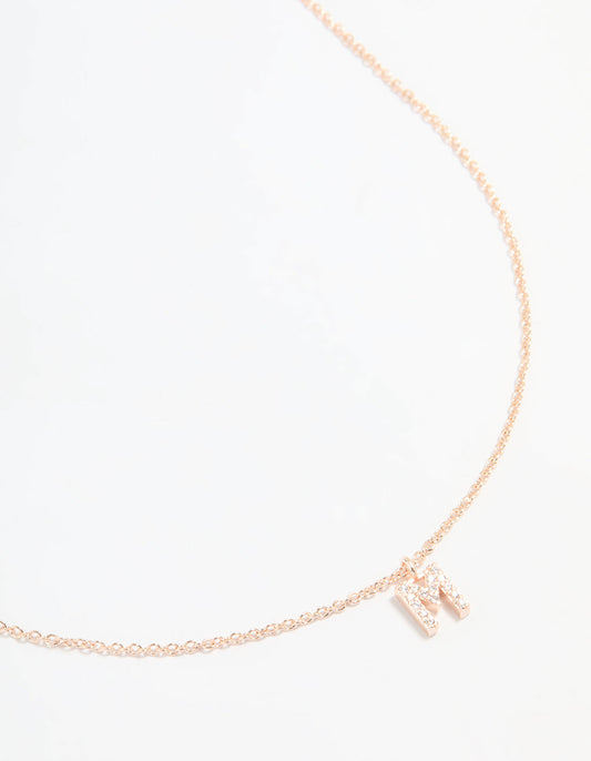 Rose Gold Plated Cubic Zirconia Letter M Necklace