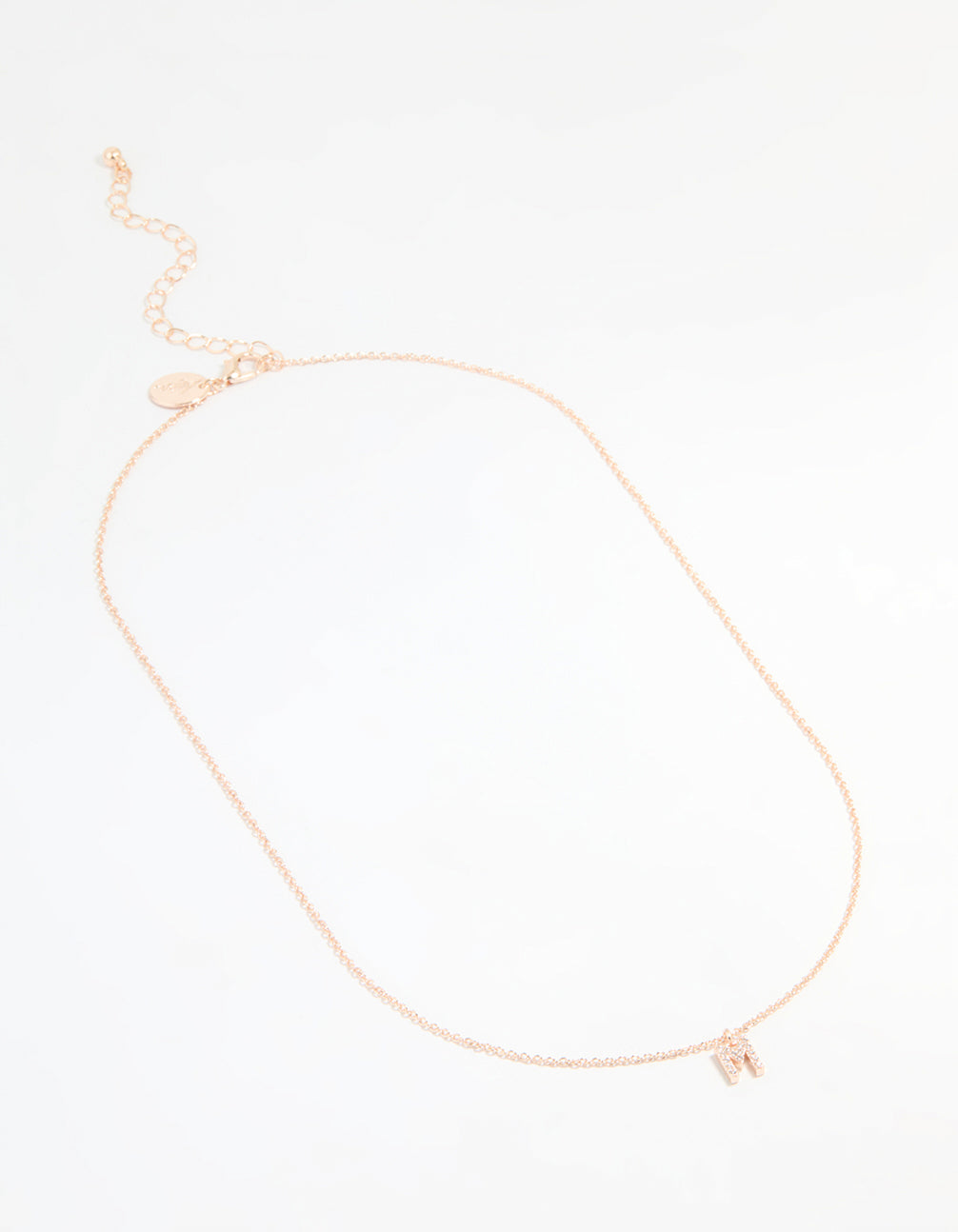 Rose Gold Plated Cubic Zirconia Letter M Necklace