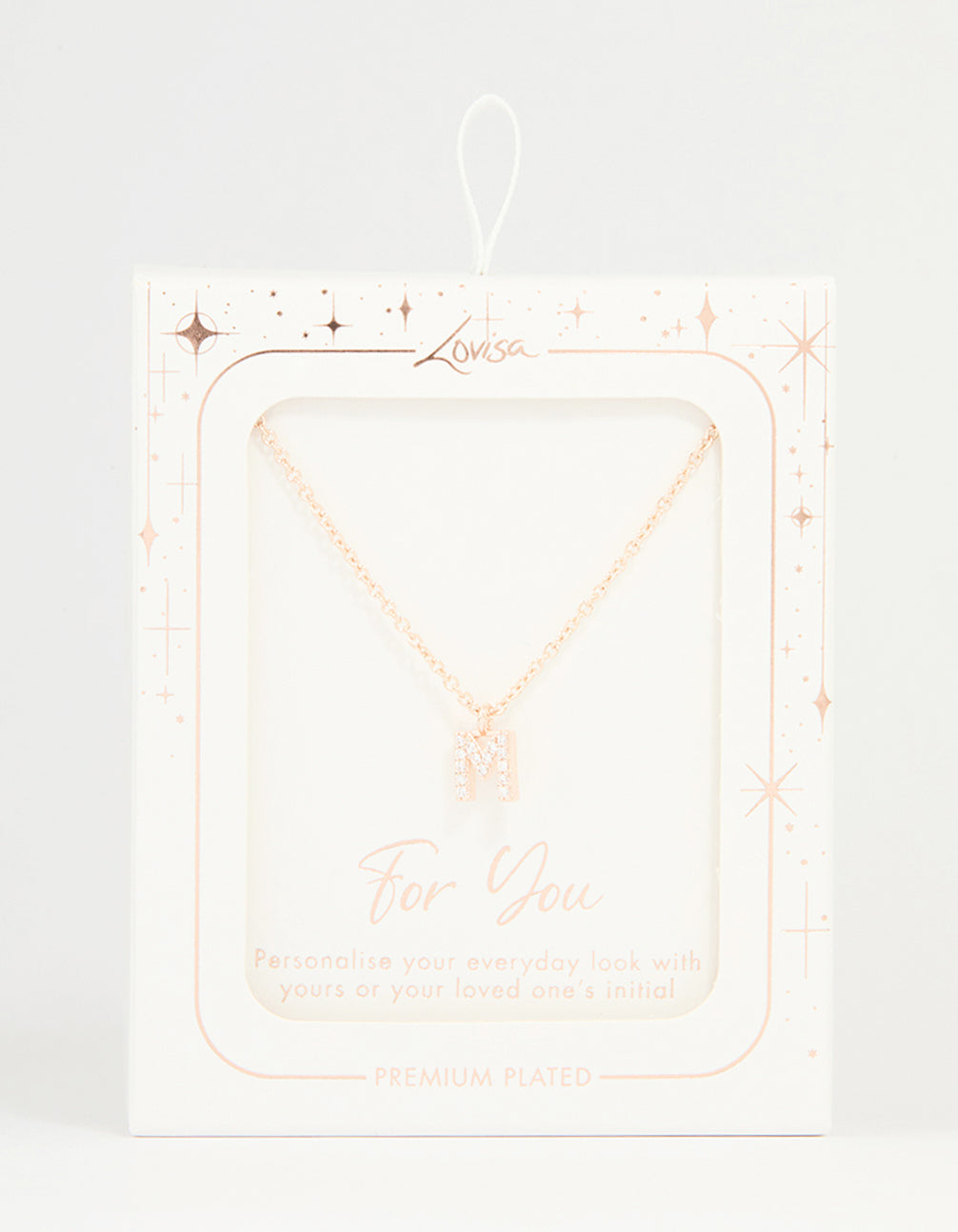Rose Gold Plated Cubic Zirconia Letter M Necklace