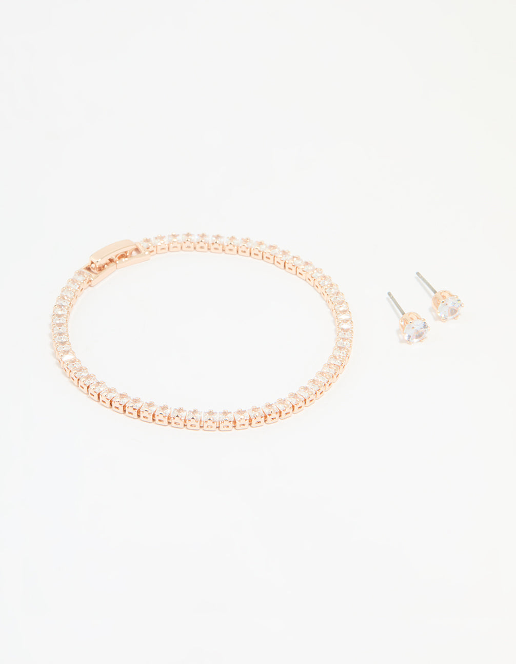 Rose Gold Plated Cubic Zirconia Tennis Bracelet & Earrings Set