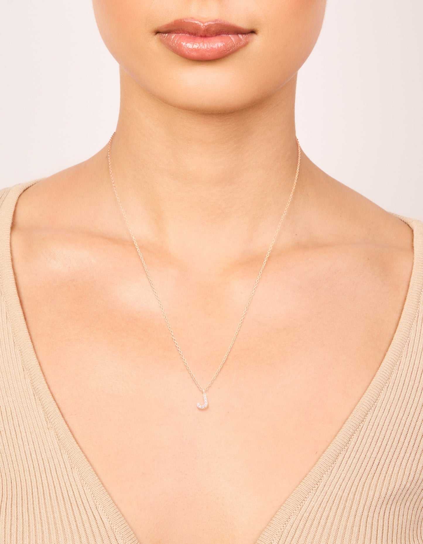 Rose Gold Plated Cubic Zirconia Letter J Necklace