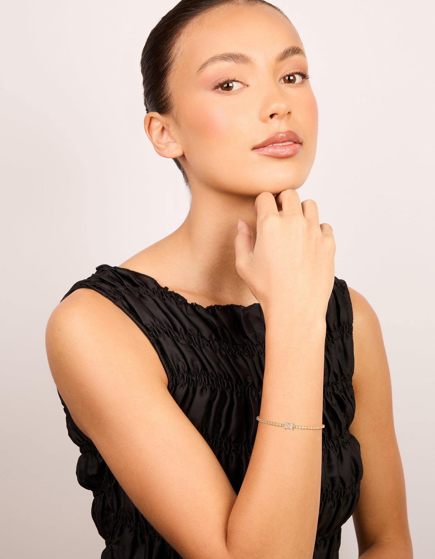 Gold Plated Cubic Zirconia Baguette Toggle Bracelet