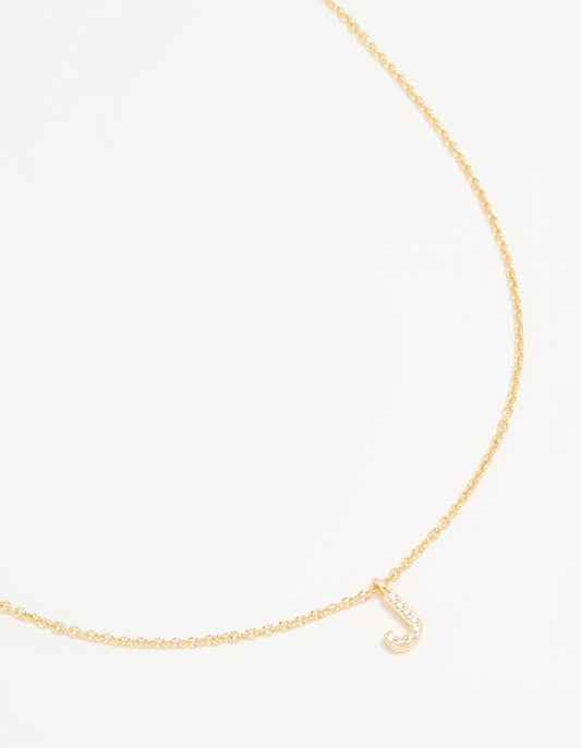 Gold Plated Cubic Zirconia Letter J Necklace