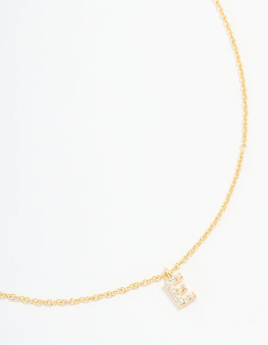 Gold Plated Cubic Zirconia Letter E Necklace