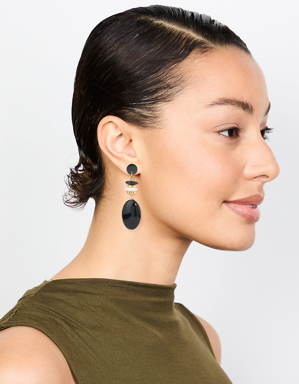 Gold Black Beaded Drop Earrings