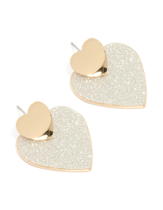 Gold Glitter Heart Paper Drop Earrings