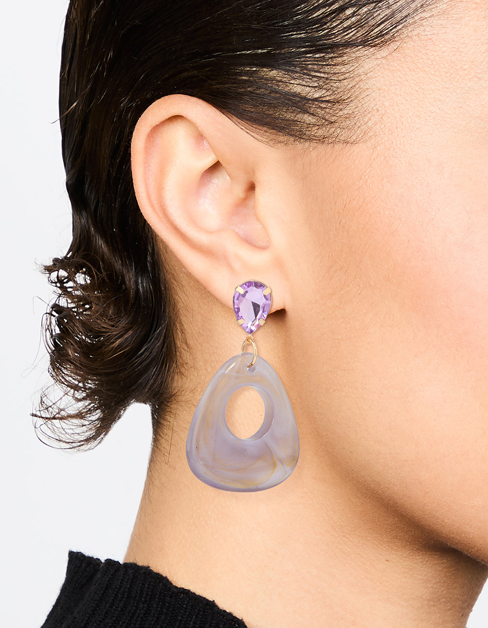 Gold Diamante Purple Acrylic Drop Earrings