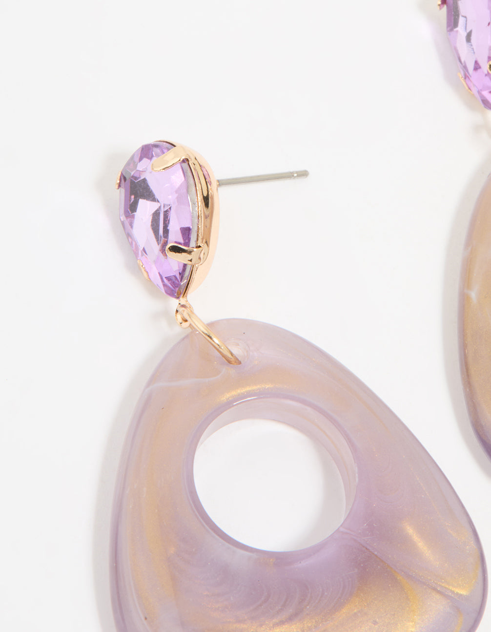 Gold Diamante Purple Acrylic Drop Earrings