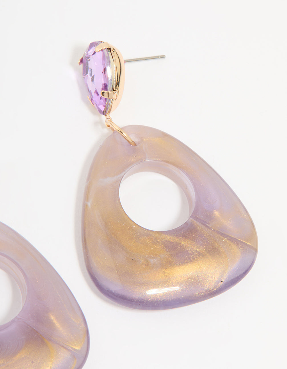 Gold Diamante Purple Acrylic Drop Earrings