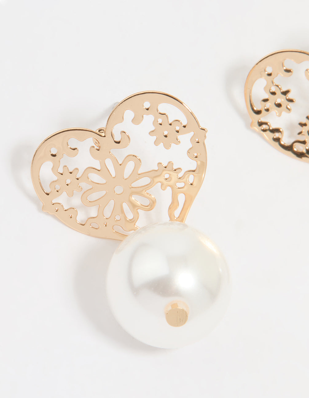 Gold Pearl Textured Heart Drop Earrings