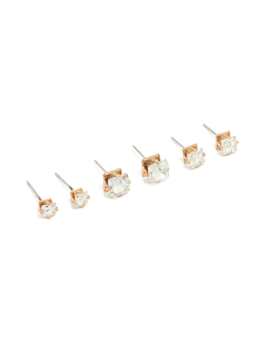 Gold Diamante Graduating Stud Earrings 3-Pack