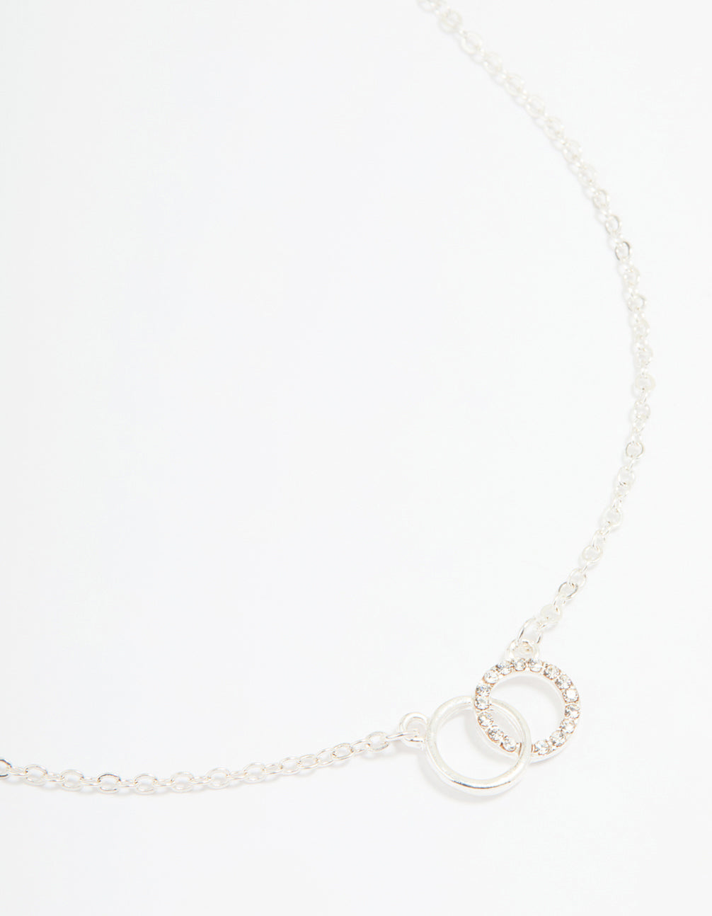 Silver Diamante Open Linked Circle Pendant Necklace