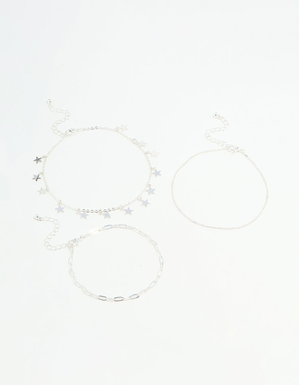 Silver Star & Chain Anklets 3-Pack