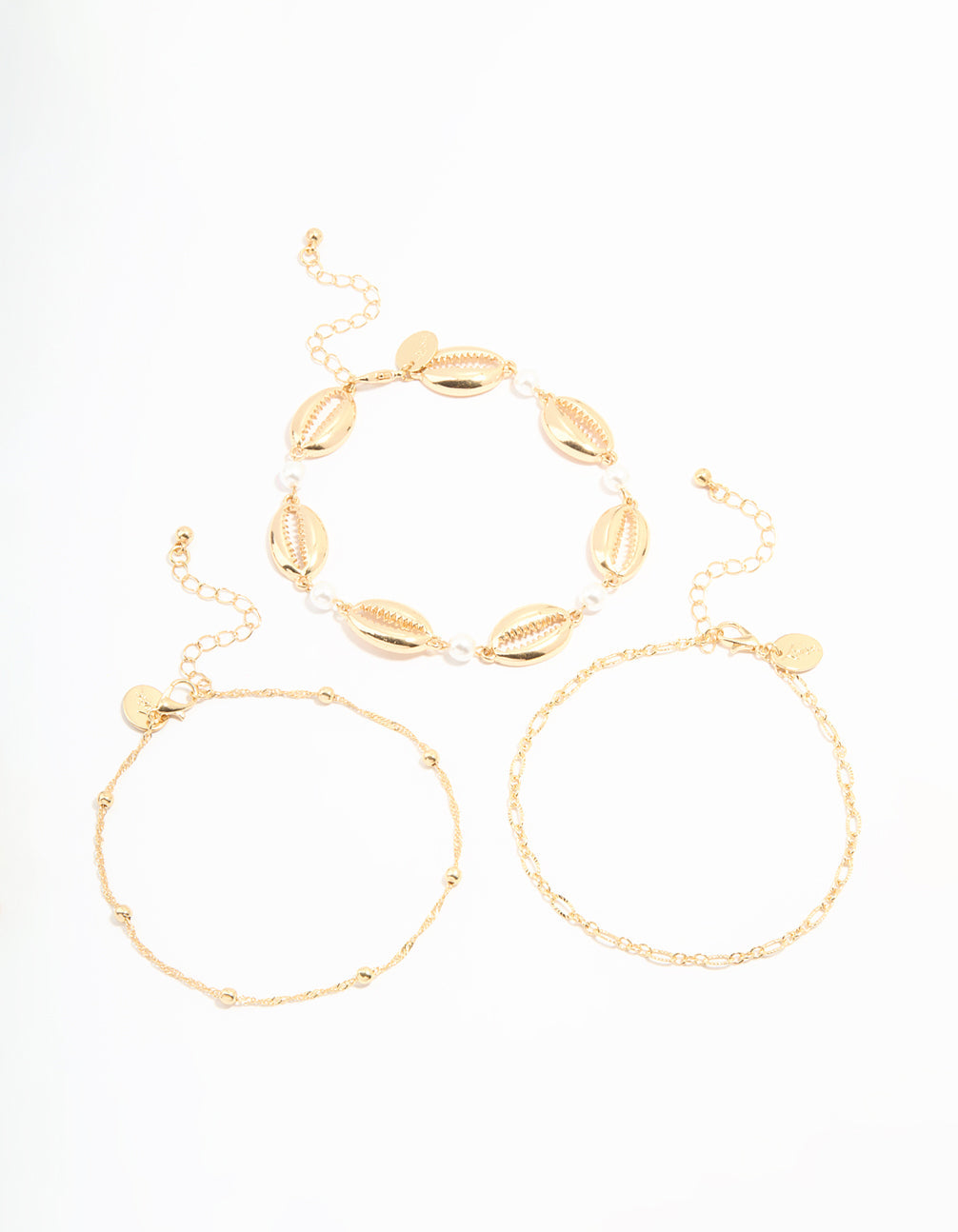 Gold Cowry Shell & Dainty Anklets 3-Pack