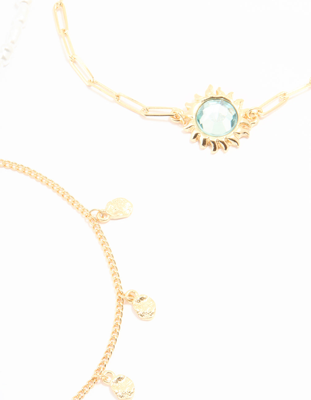 Gold Pearl & Sun Charm Anklet 3-Pack