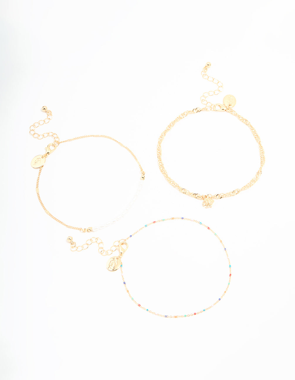 Gold Pearl & Fish Anklets 3-Pack