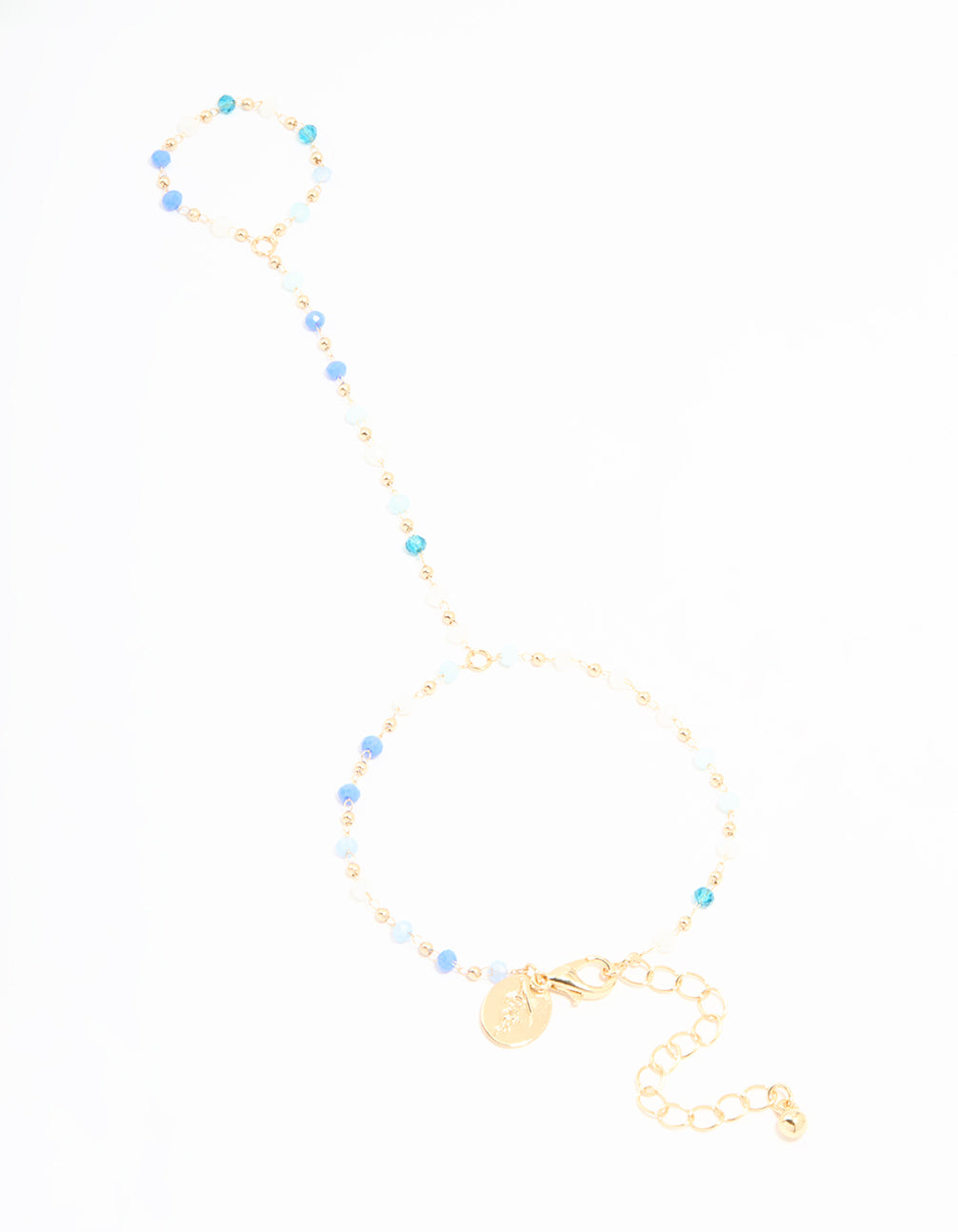 Gold Blue Faceted Bead Hand Chain