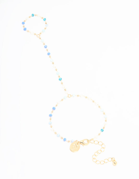 Gold Blue Faceted Bead Hand Chain
