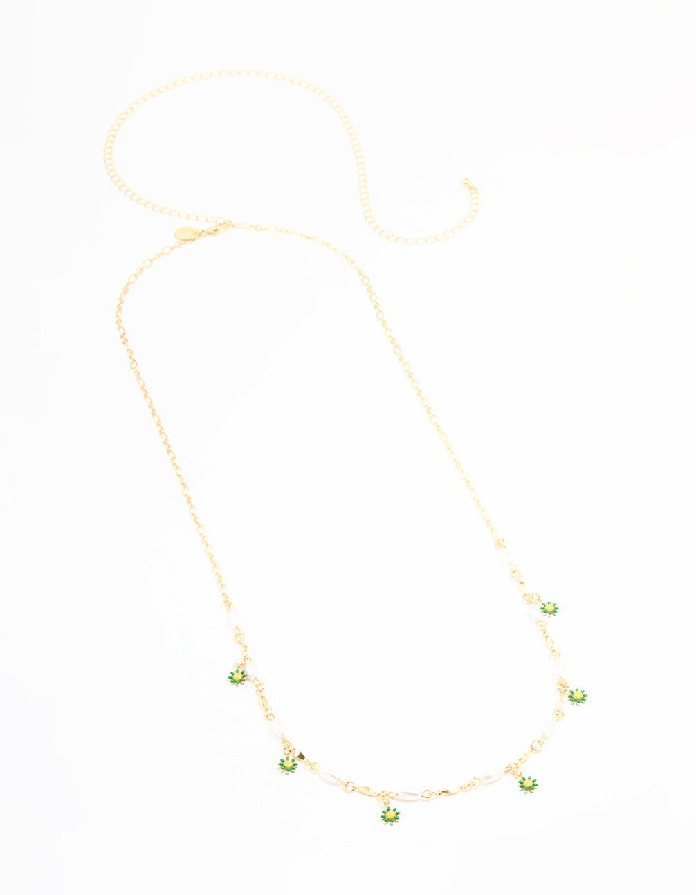 Gold Pearl & Green Flowers Waist Chain