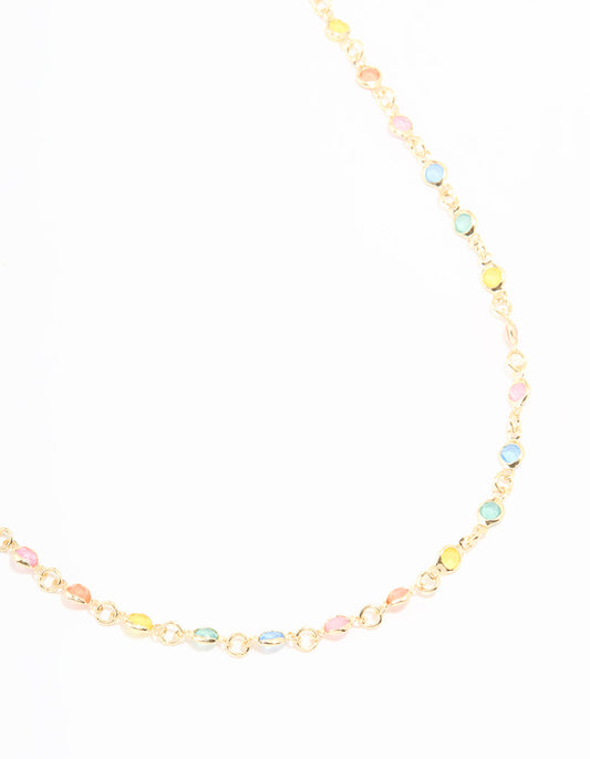 Gold Pastel Rainbow Stones Waist Chain