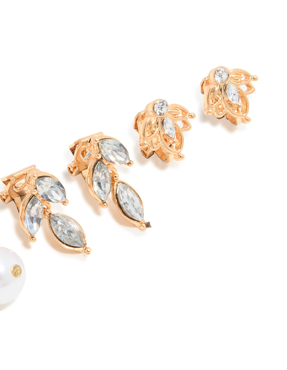 Gold Diamante & Pearl Clip-On Earrings 4-Pack