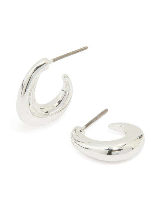 Silver Warped Chunky Huggie Earrings