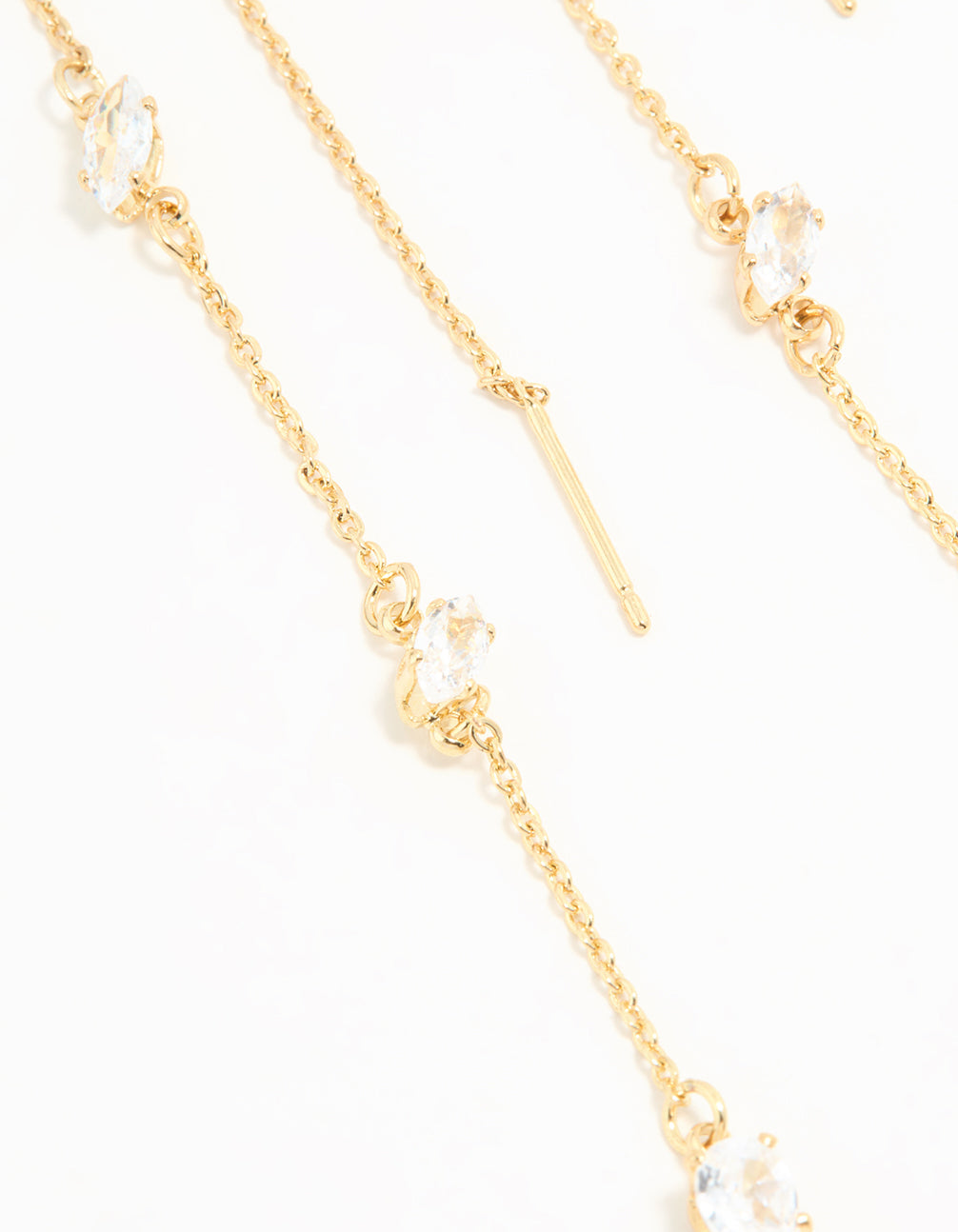 Gold Plated Cubic Zirconia Oval Thread Through Earrings