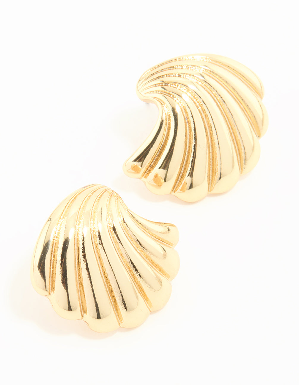 Gold Plated Ribbed Medium Curved Stud Earrings