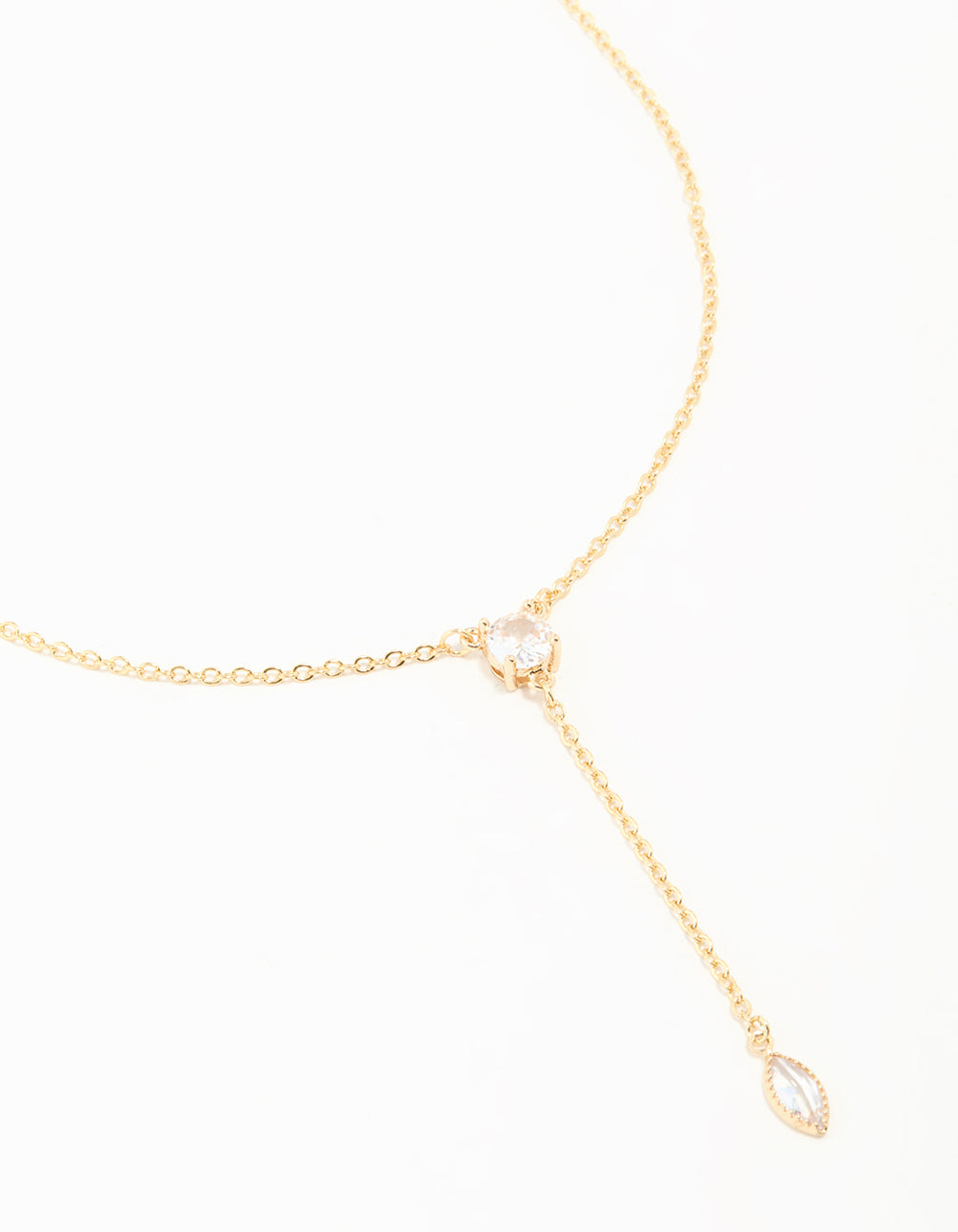 Gold Plated Cubic Zirconia Fine Chain Drop Y-Necklace