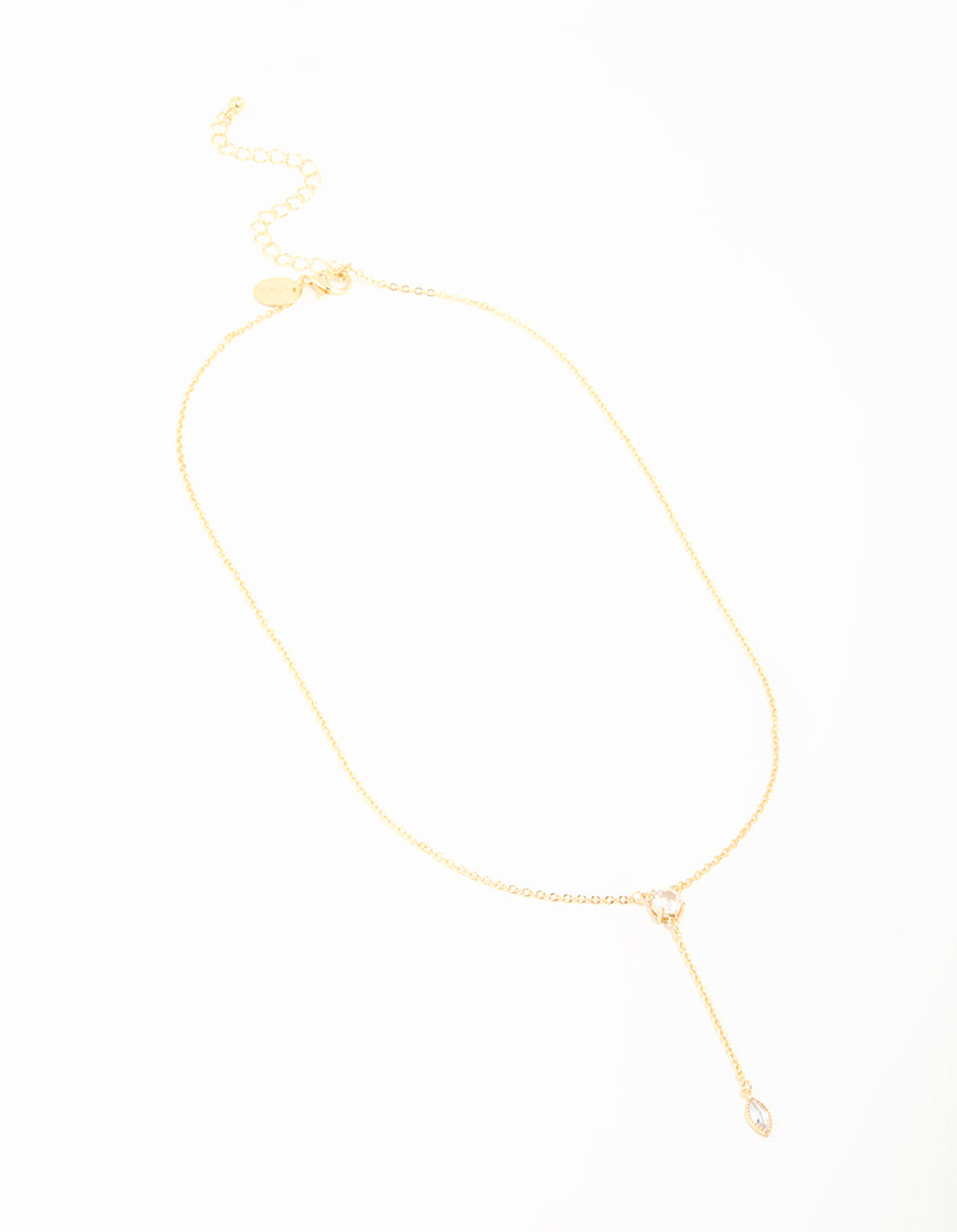 Gold Plated Cubic Zirconia Fine Chain Drop Y-Necklace