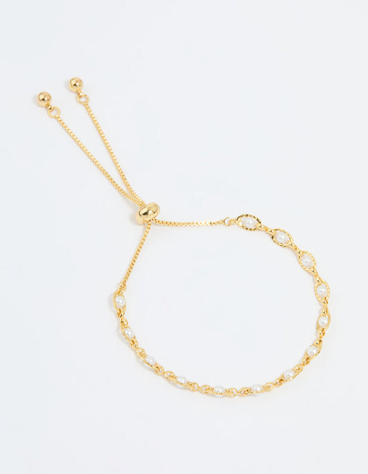 Gold Plated Pearl Twisted Toggle Bracelet