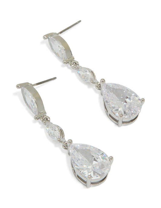Silver Cubic Zirconia Teardrop Earrings