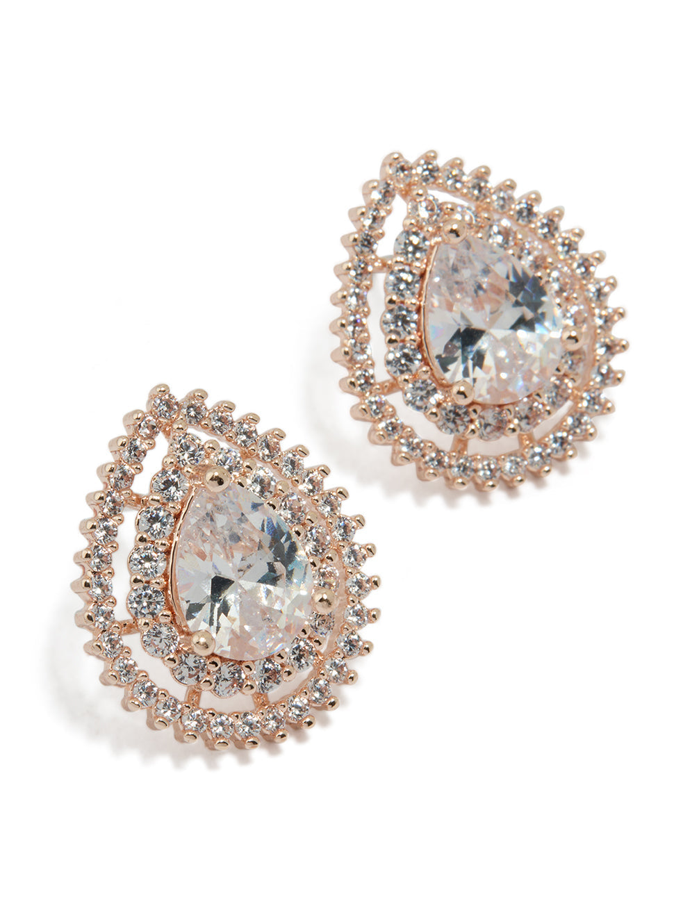 Rose Gold Cubic Zirconia Pear Stud Earrings