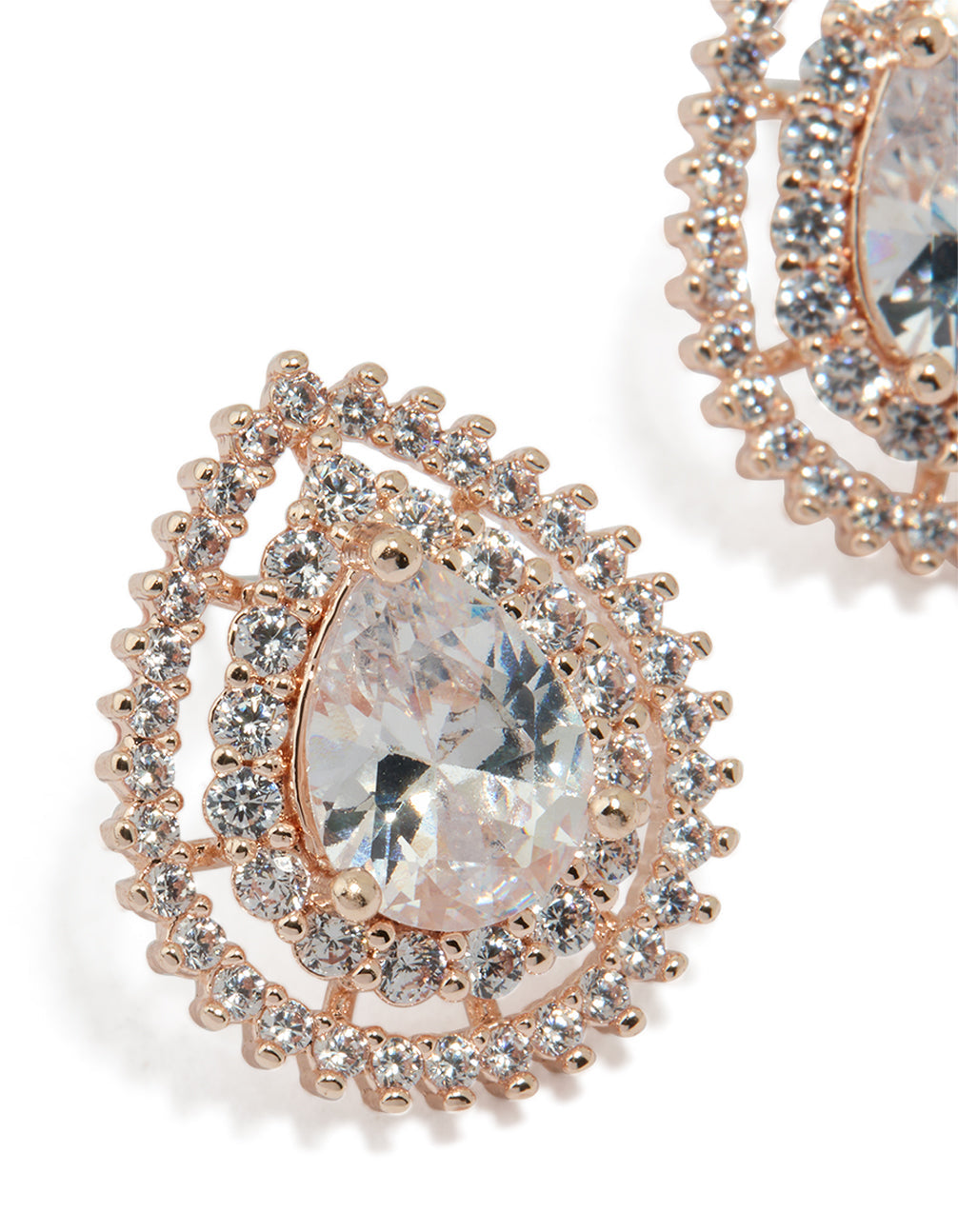 Rose Gold Cubic Zirconia Pear Stud Earrings