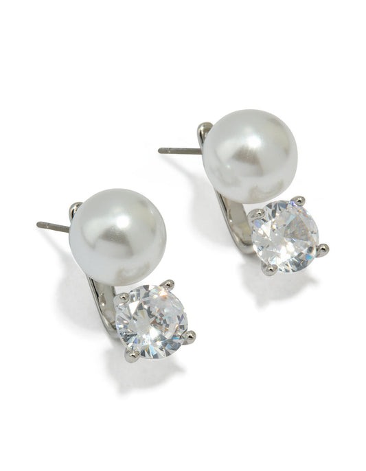 Silver Cubic Zirconia Pearl Stud Earrings