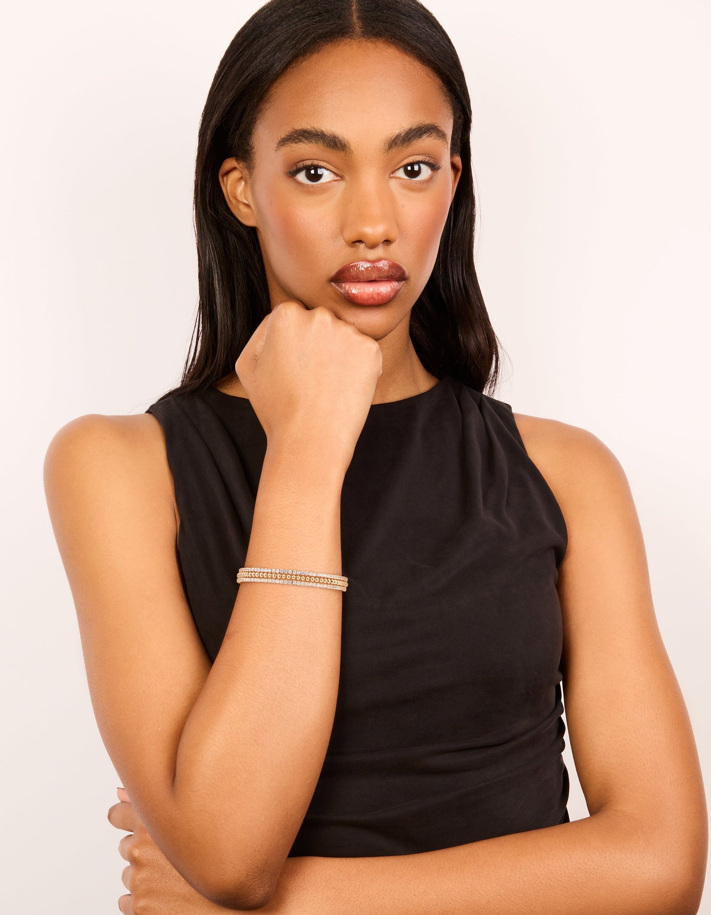 Gold Cubic Zirconia Layered Wrist Cuff