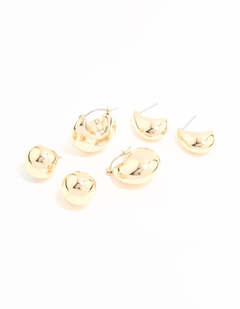 Gold Bubble Hoop & Stud Earrings 3-Pack