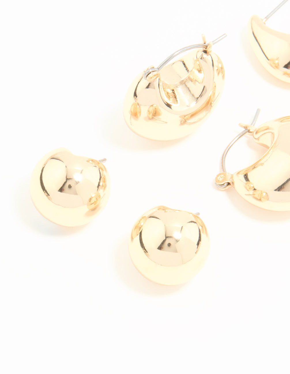 Gold Bubble Hoop & Stud Earrings 3-Pack