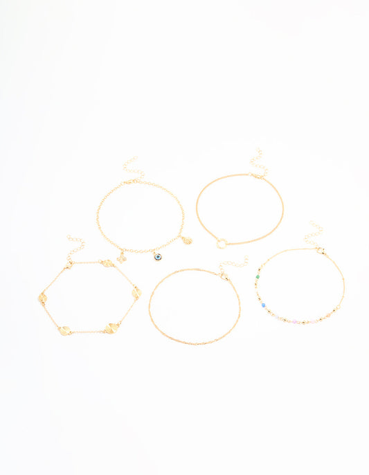 Gold Celestial Charm Choker Necklaces 5-Pack