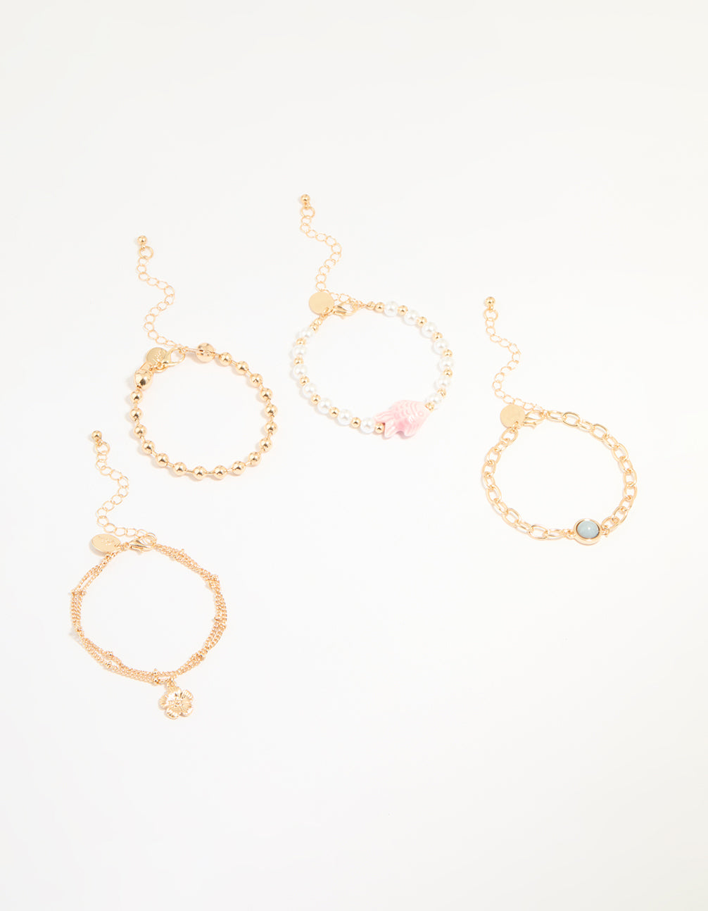 Gold Mixed Charm Fish Bracelets 4-Pack